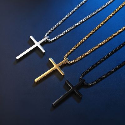 funky polished minimalistic cross pendant necklace for men stainless steel chain necklace