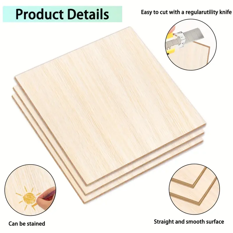 9pcs Basswood Panels 6X 6 X 1/16 Inch Thin Adhesive Panel Wood Panels, Wood  Square Panels For Crafts Building Models Laser Cut Wood Burning And Drawi