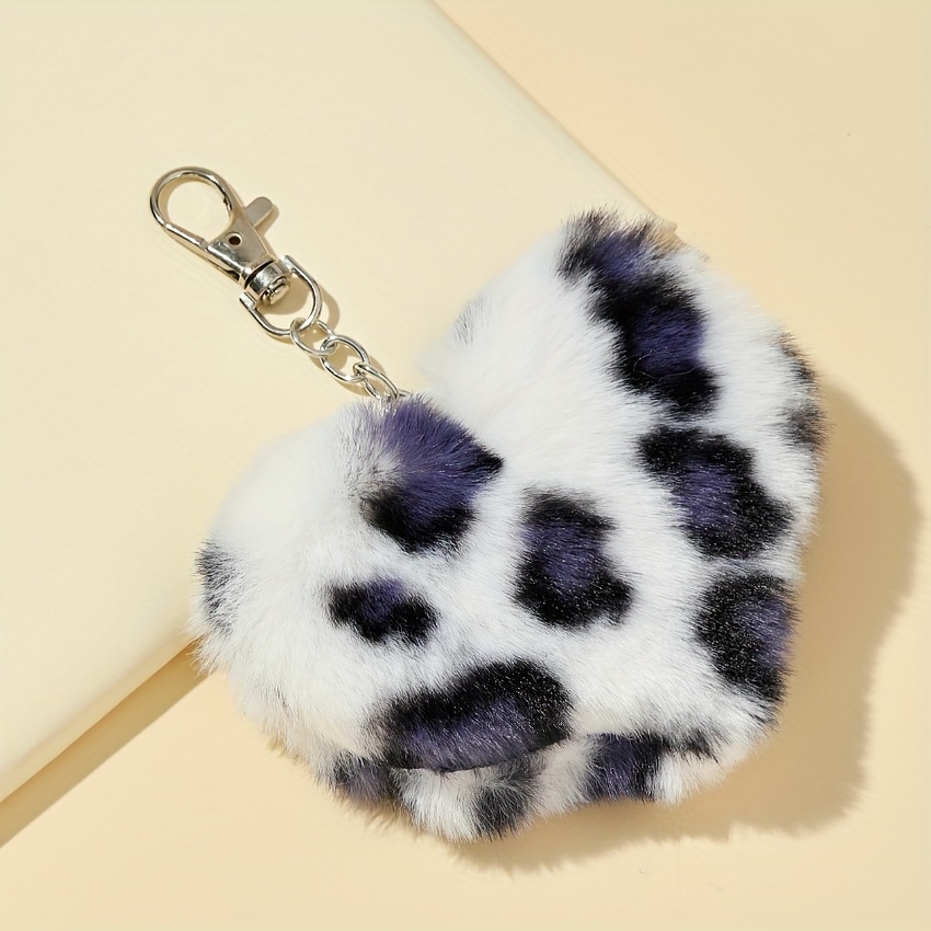 New Plush Heart Pom Pom Keychain - Black