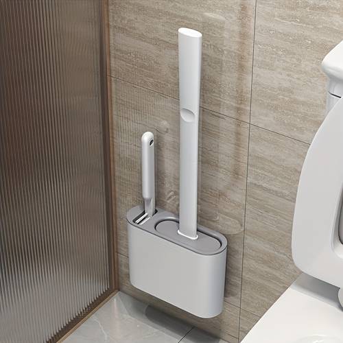 1 Set Of 2 Toilet Brushes And 1 Toilet Seat, Wall Mounted Toilet Brush, Silicone Soft Toilet Brush Head, Long Handle Toilet Brush, Multi-functional Household Brush