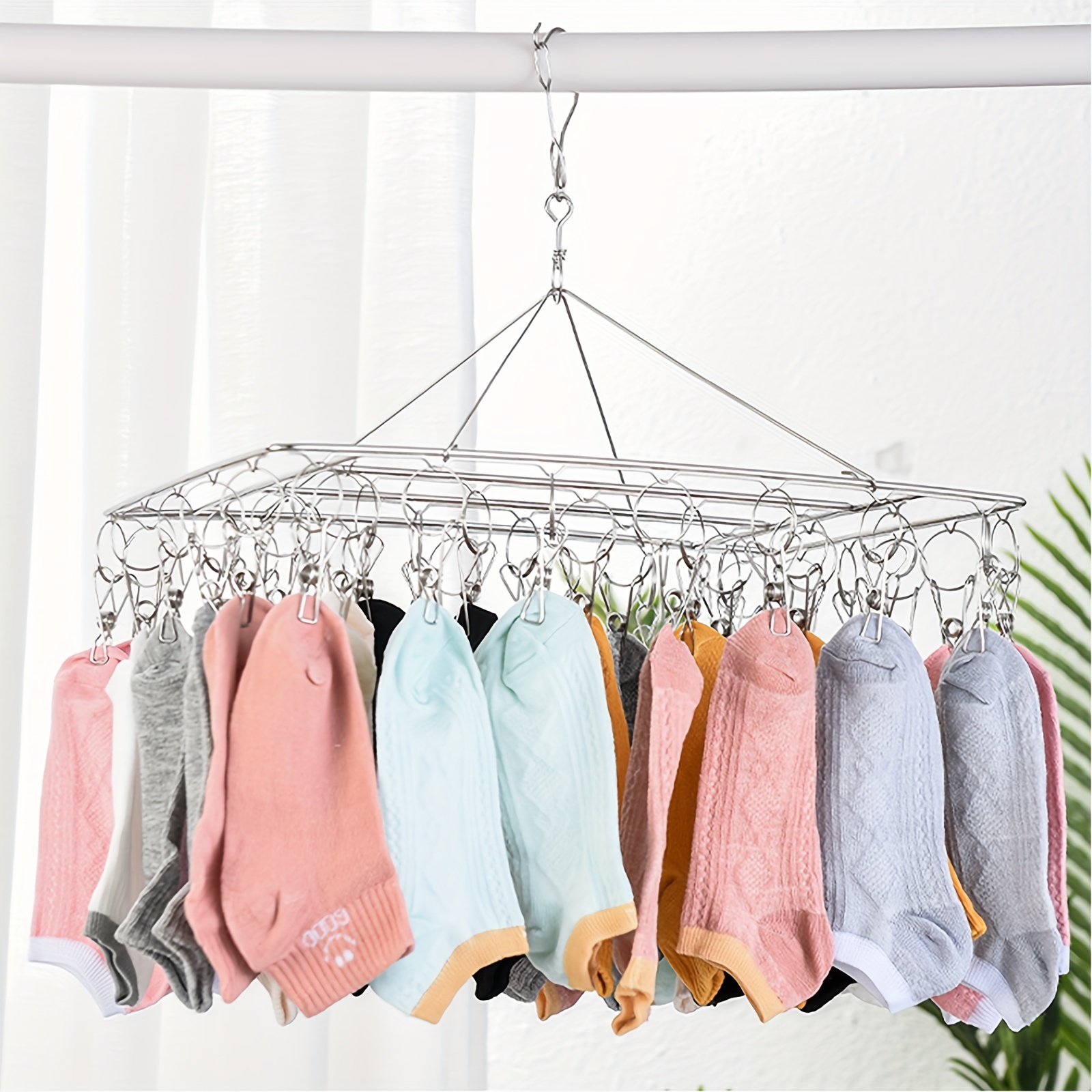 PRINxy Windproof Sock Clips Hanger,Clothes Drying Rack With 360° Swivel  Hook And Strong Clips For Drying And Organize  Underwear,Socks,Hats,Scarves,Pants Orange 