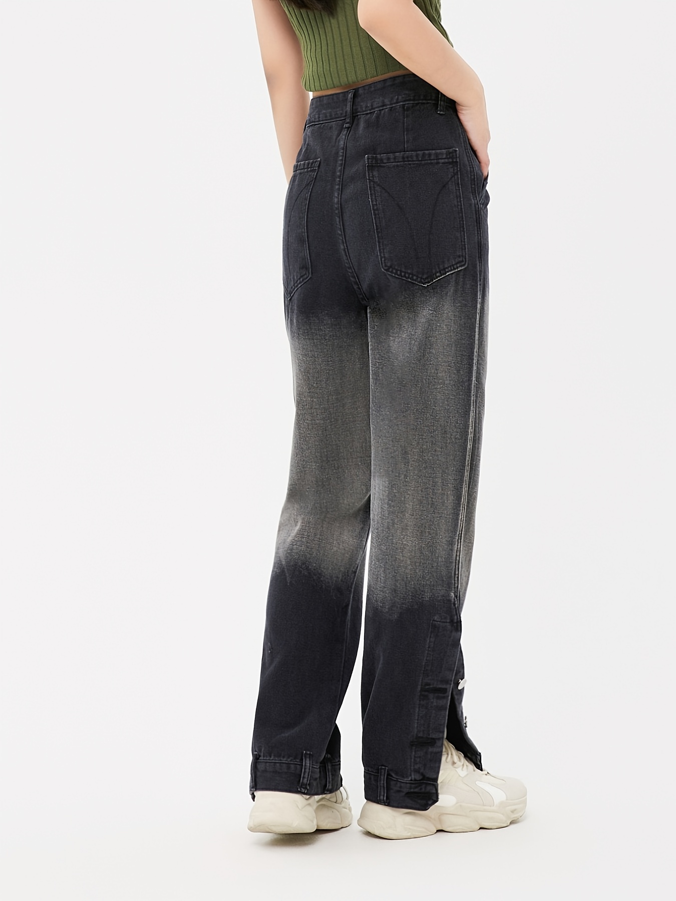 High Straight Slit Leg Loose Jeans Jean Waist Design - Temu United Kingdom