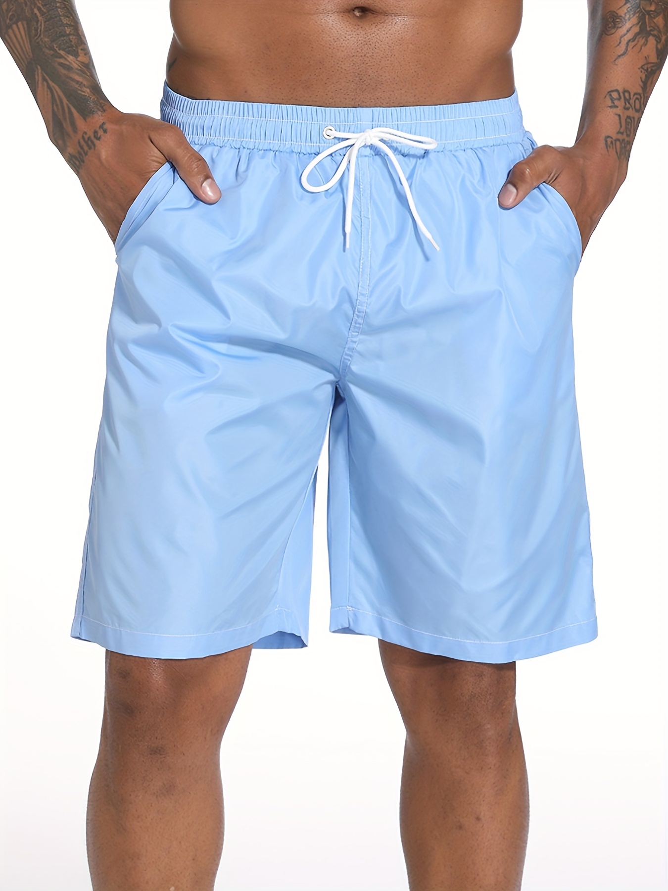 Quick drying Drawstring Men's Swim Trunks Solid Color Board - Temu