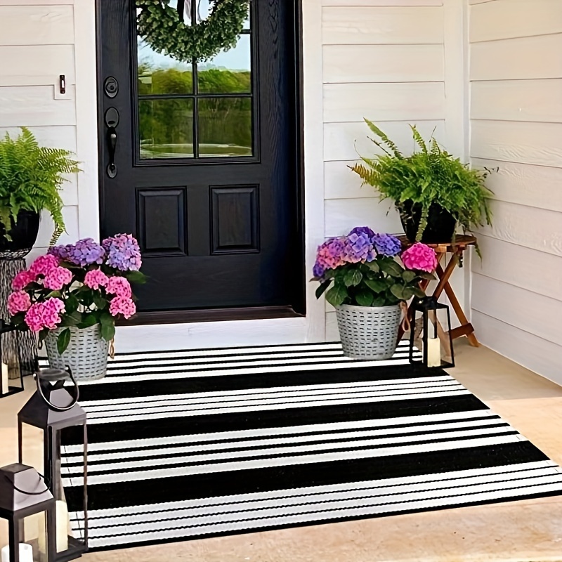 Tiveney Black and White Outdoor Rug 3' x 5', Washable Rugs Fall Front Door  Mat Cotton Woven Kitchen Rug Entryway Rug Indoor/Outdoor Rugs Layered