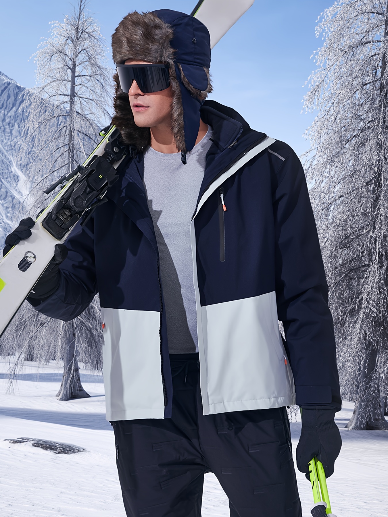 Mens White Fur Zippered Jacket Detachable Hood