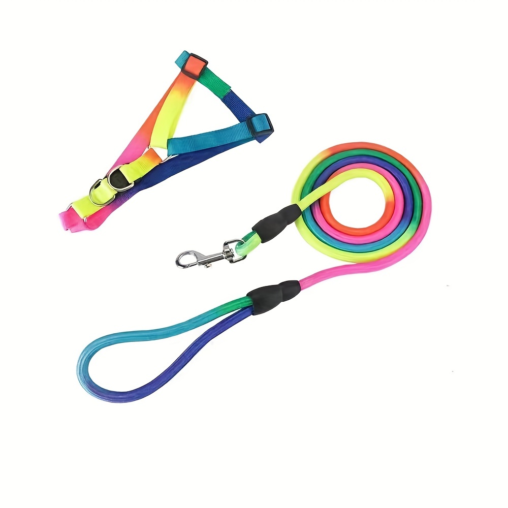 1 ensemble de harnais pour animaux de compagnie, laisse multicolore  Anti-fuite, sangle de poitrine pour