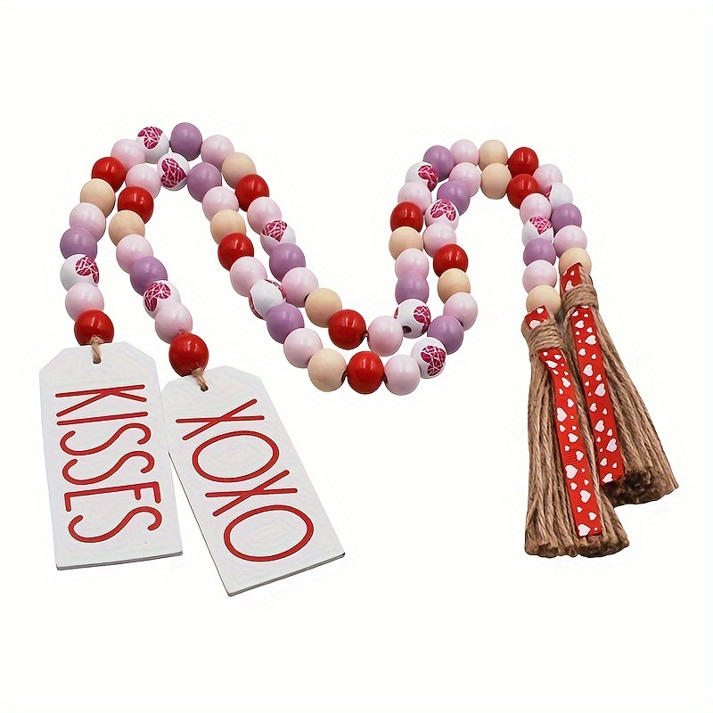 Valentine's Day Hemp Rope Tassel Beads Love Tag Color Wooden - Temu