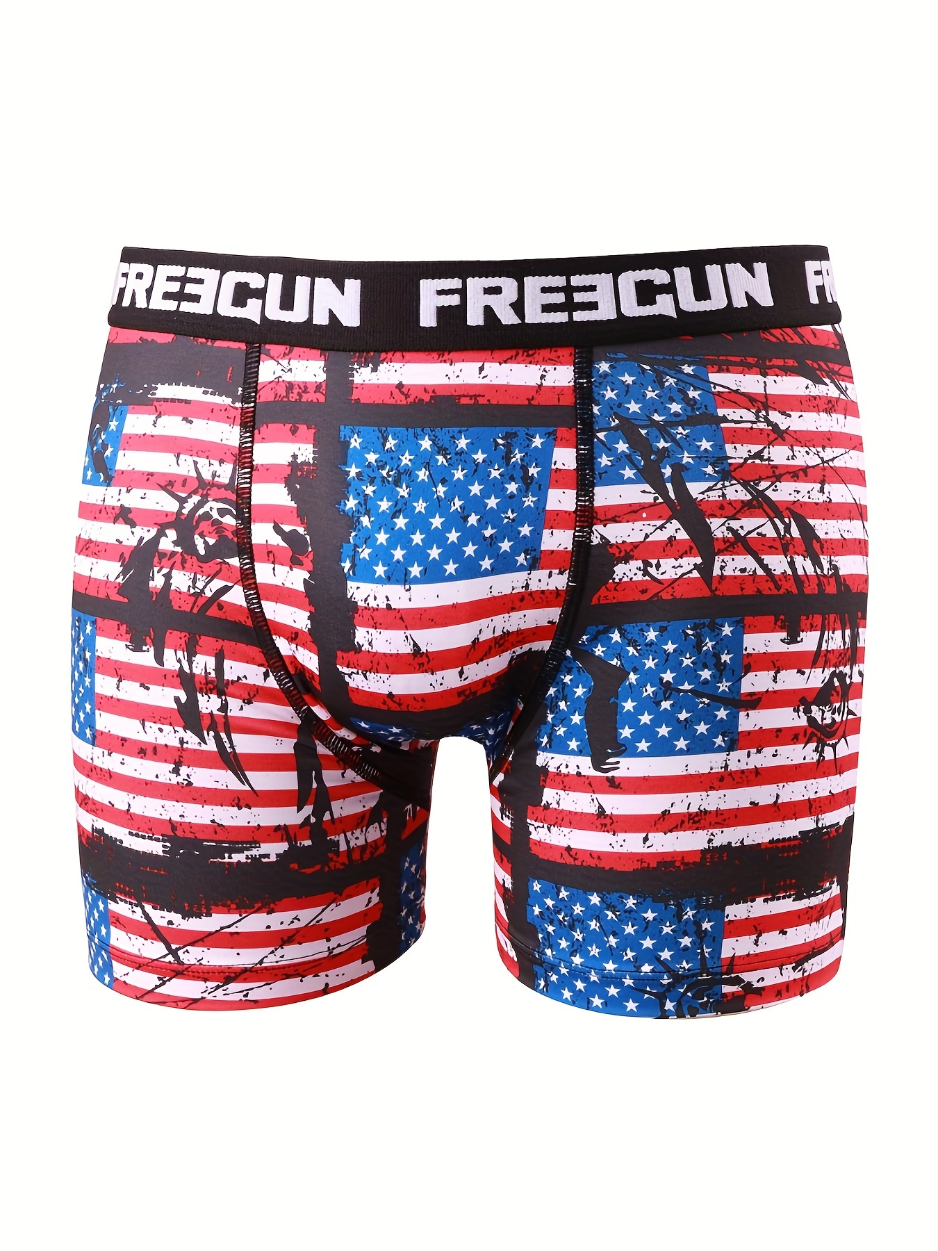 American Flag Men's Boxer Briefs Underwear, Patriotic Red White Blue Print