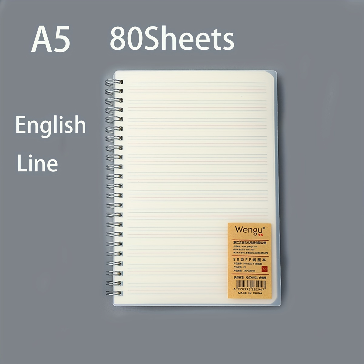80 Sheets Coil Notebook PP Cover Horizontal Line Grid Hardcover Waterproof A5 B5