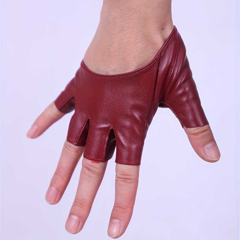 PU Leather Half Finger Gloves for Women