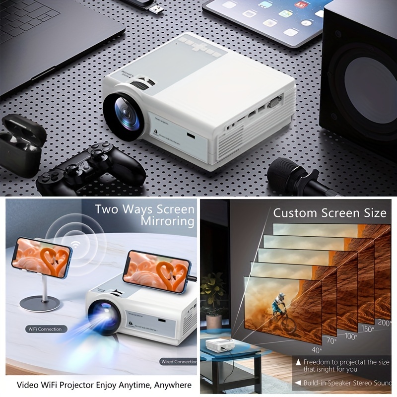 Proyector Native 1080P con WiFi y Bluetooth 4K compatible con proyector de  cine al aire libre de 220 pulgadas, mini proyector de cine en casa