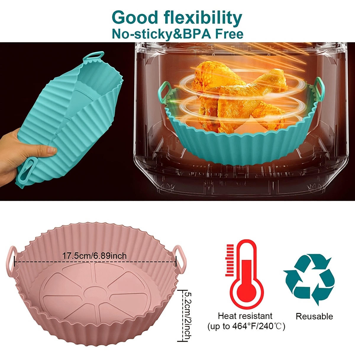 2Pcs Air Fryer Silicone Liner, Food Safe 7.5in Reusable, Heat-Resistant BPA  Free