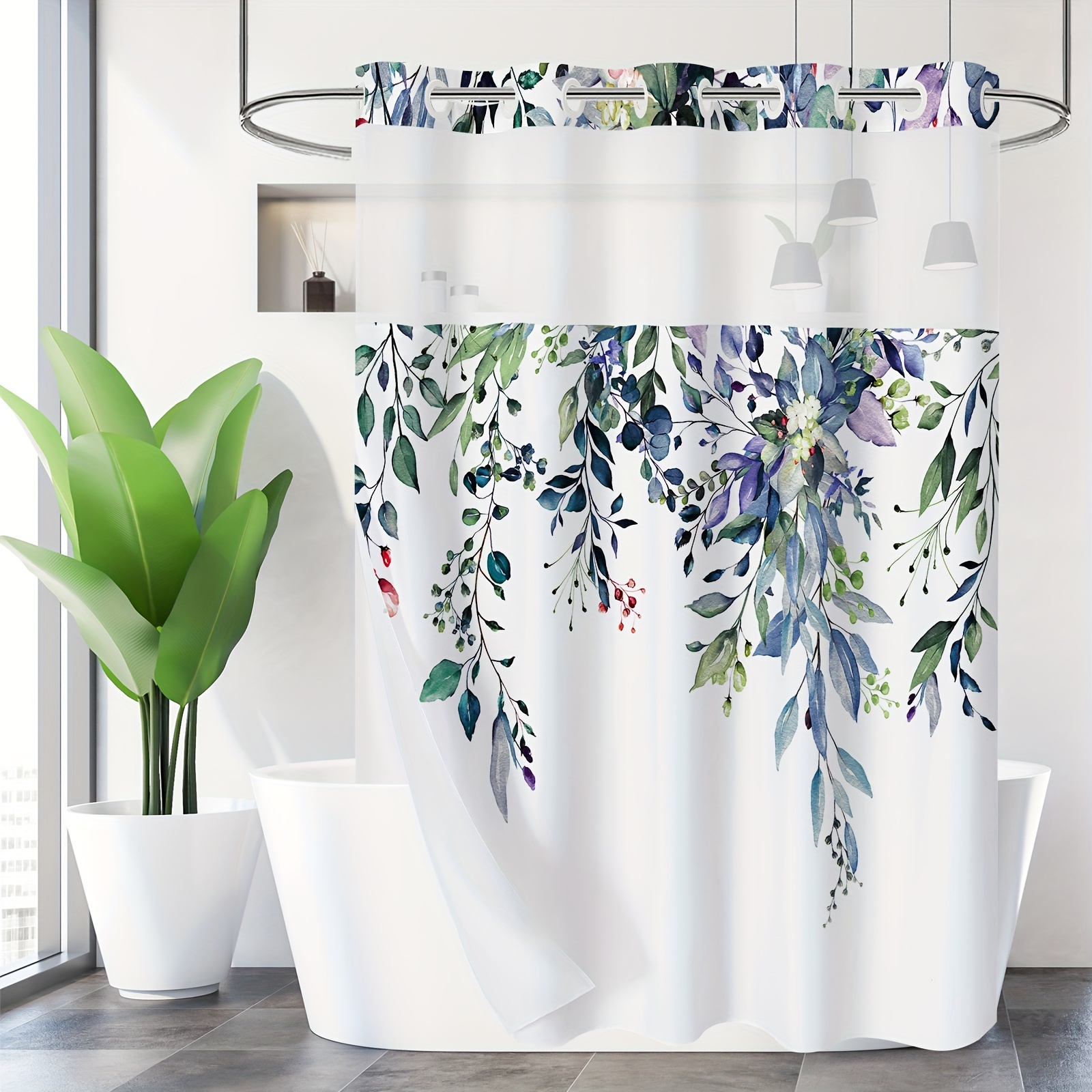 Trimming Shop PEVA - Cortinas de ducha con imanes inferiores, forro de  cortina de ducha transparente resistente con 12 ganchos de cortina, cortina  de