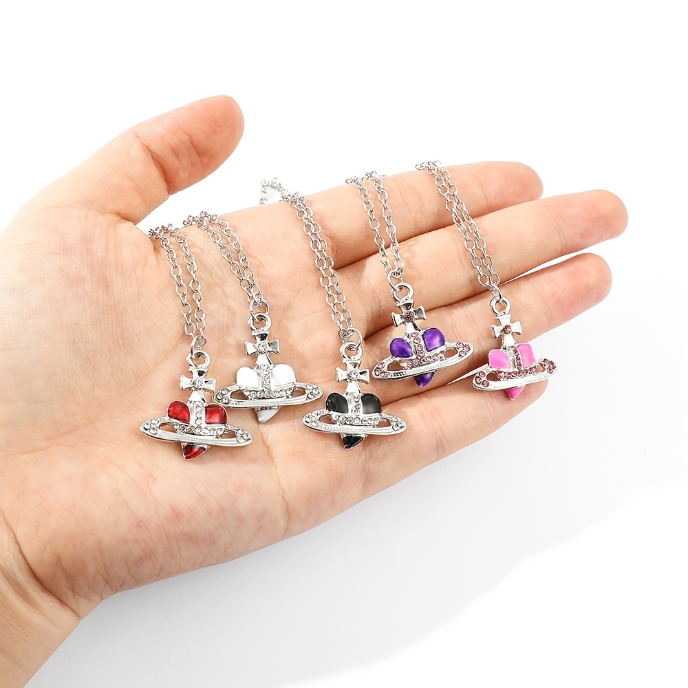 Heart Chain Necklace Rhinestone Pendant Vintage Jewelry