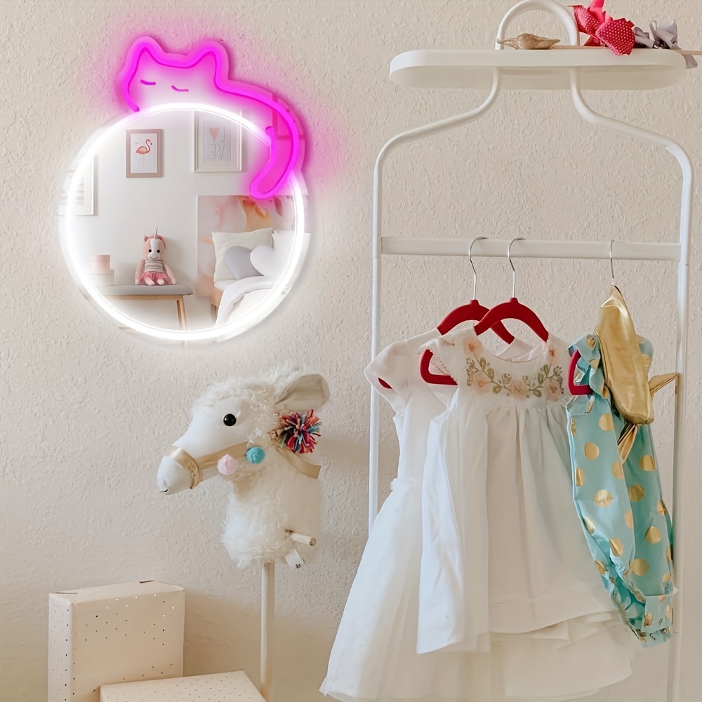 Letrero de espejo de neón, bonito espejo de pared de anime para dormitorio,  vestidor, habitación de los niños, habitación de las niñas, tocador