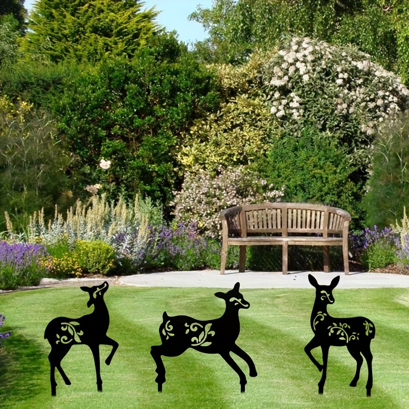 Ensemble de 3 piquets de jardin en métal rouillé, embouts de jardin rouillés,  décor de jardin