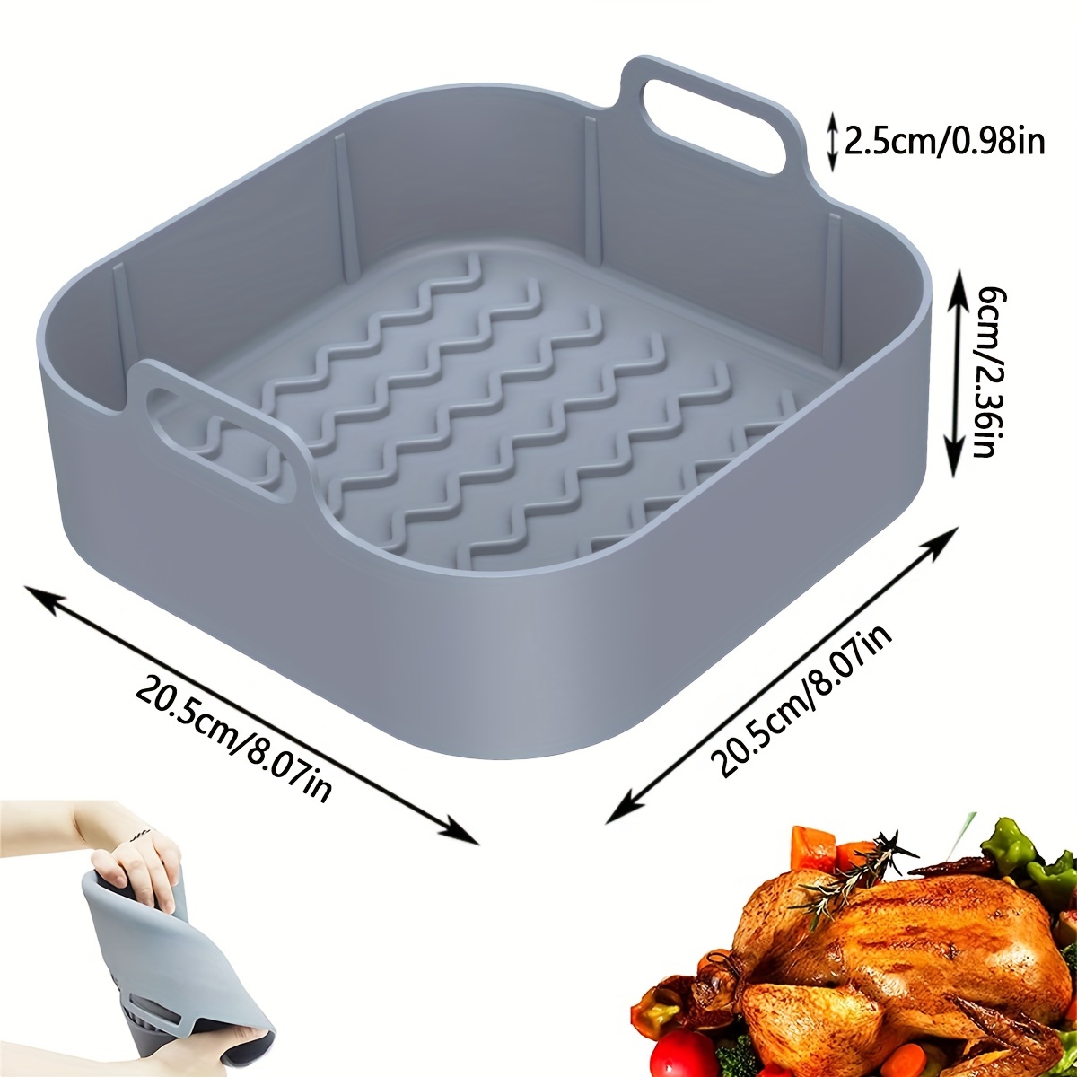 Silicone Air Fryer Basket Liners - 2Pcs Reusable Air Fryer Silicone Pots  Round with Heat-Insulated Silicone Gloves for Food Safe Air fryers Oven