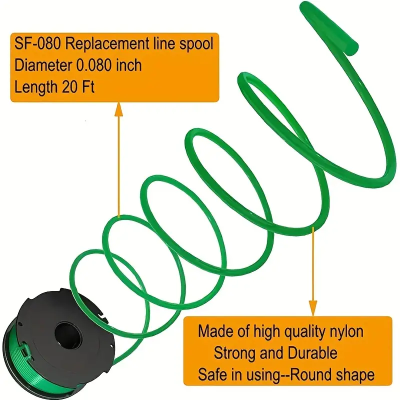 THTEN SF-080 String Trimmer Spool Line Compatible with Black and Decker  SF-080-BKP 20ft 0.080 GH3000 LST540 GH3000R LST540B Weed Eater Auto Feed