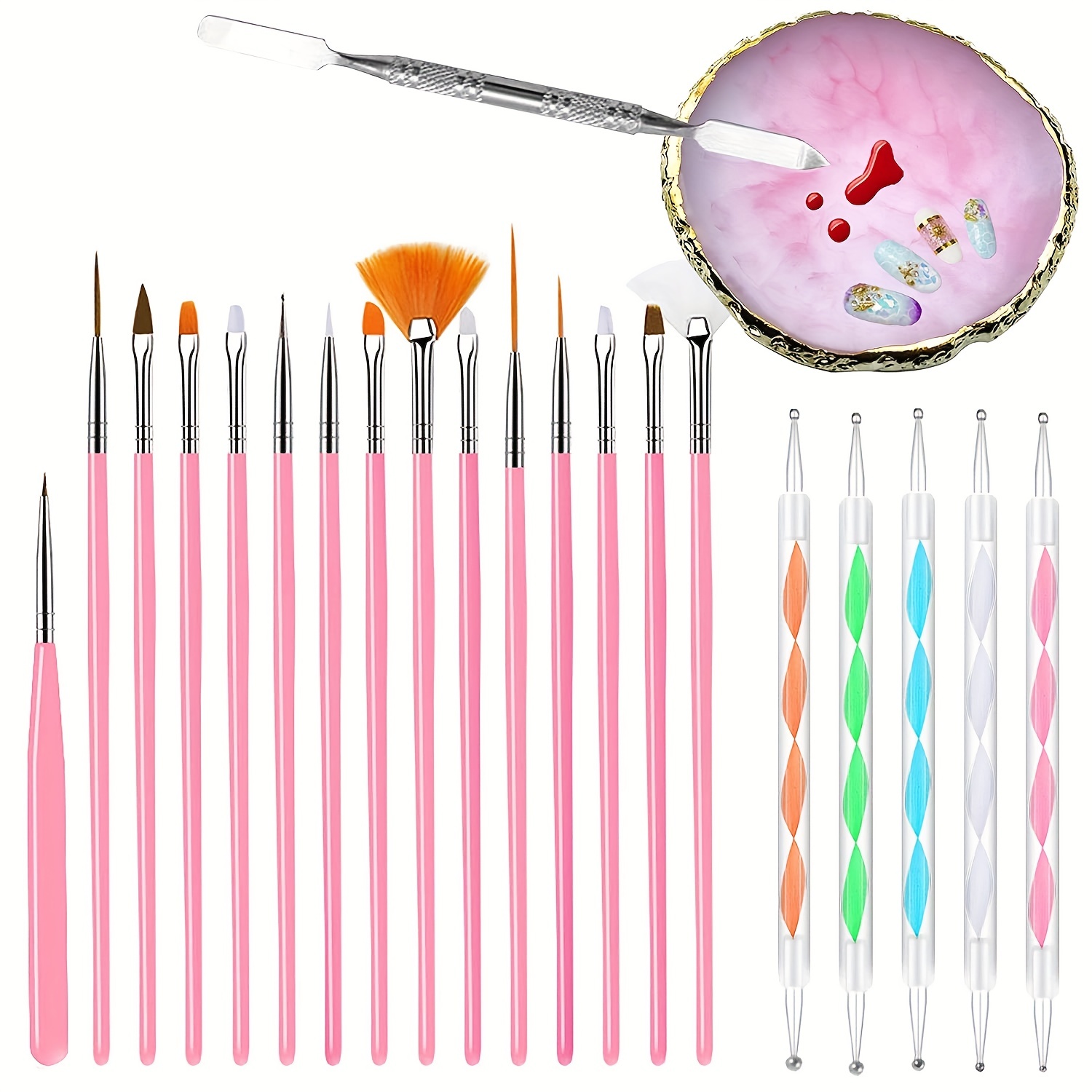 6 Pcs in 1 Set Resin Nail Art Palette with 5 Nail Brushes, Nail Tech  Supplies To