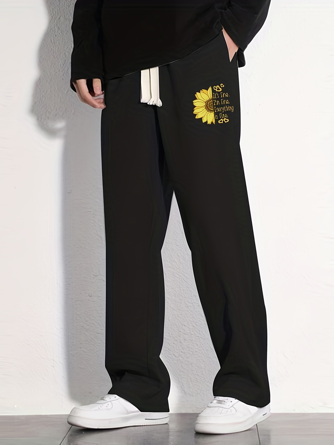 Sunflower Pattern Loose Fit Drawstring Pants