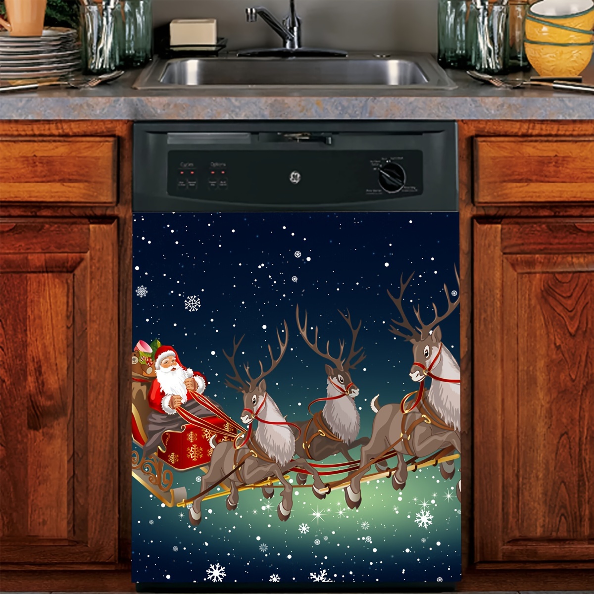  Magnetic Dishwasher Covers Gnome in Santa Claus Costume  Refrigerator Sticker Cover Fridge Covers Magnetic Skin Home Decor Kitchen :  Appliances