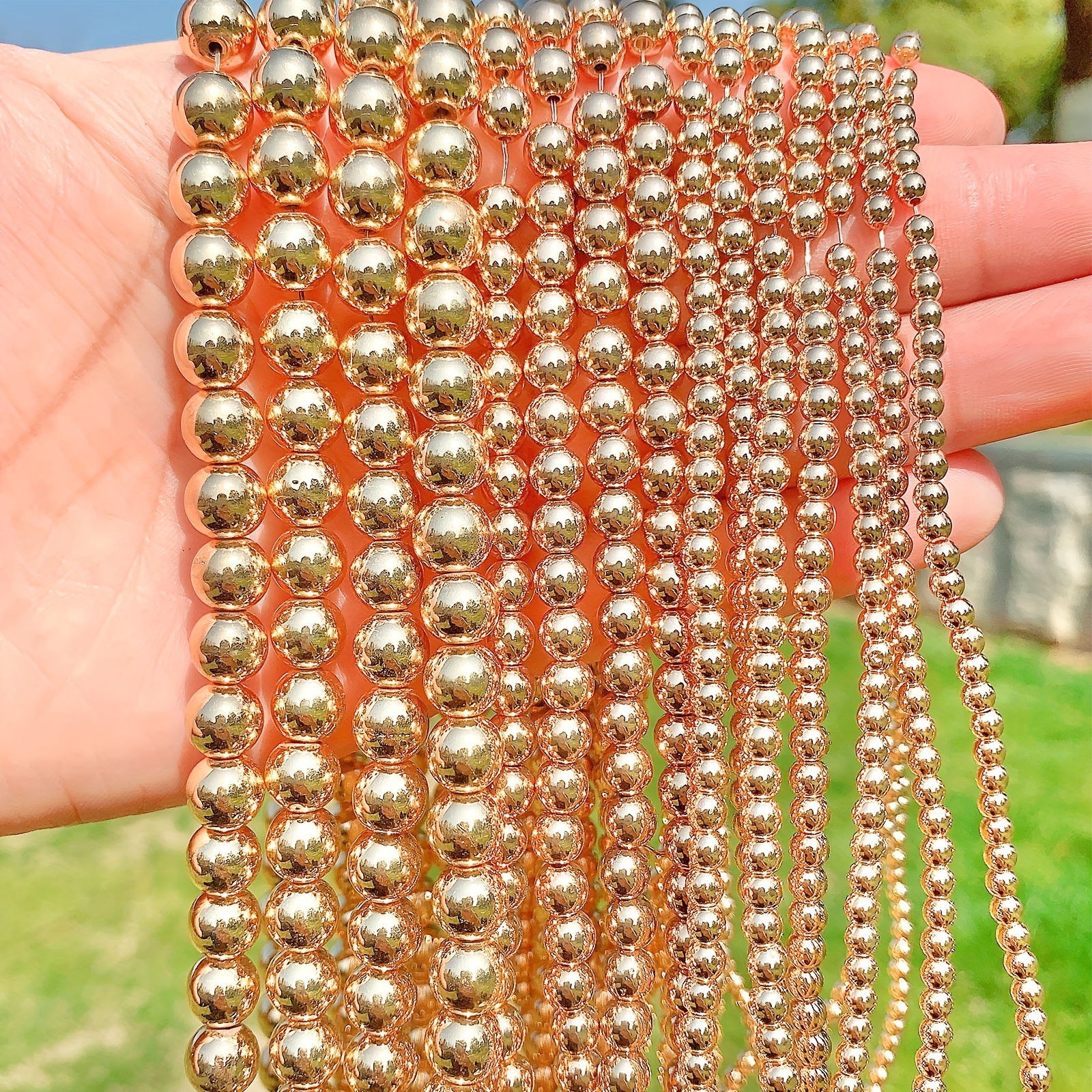 Rose Golden Round Beads Spacer Beads For Diy Bracelet - Temu