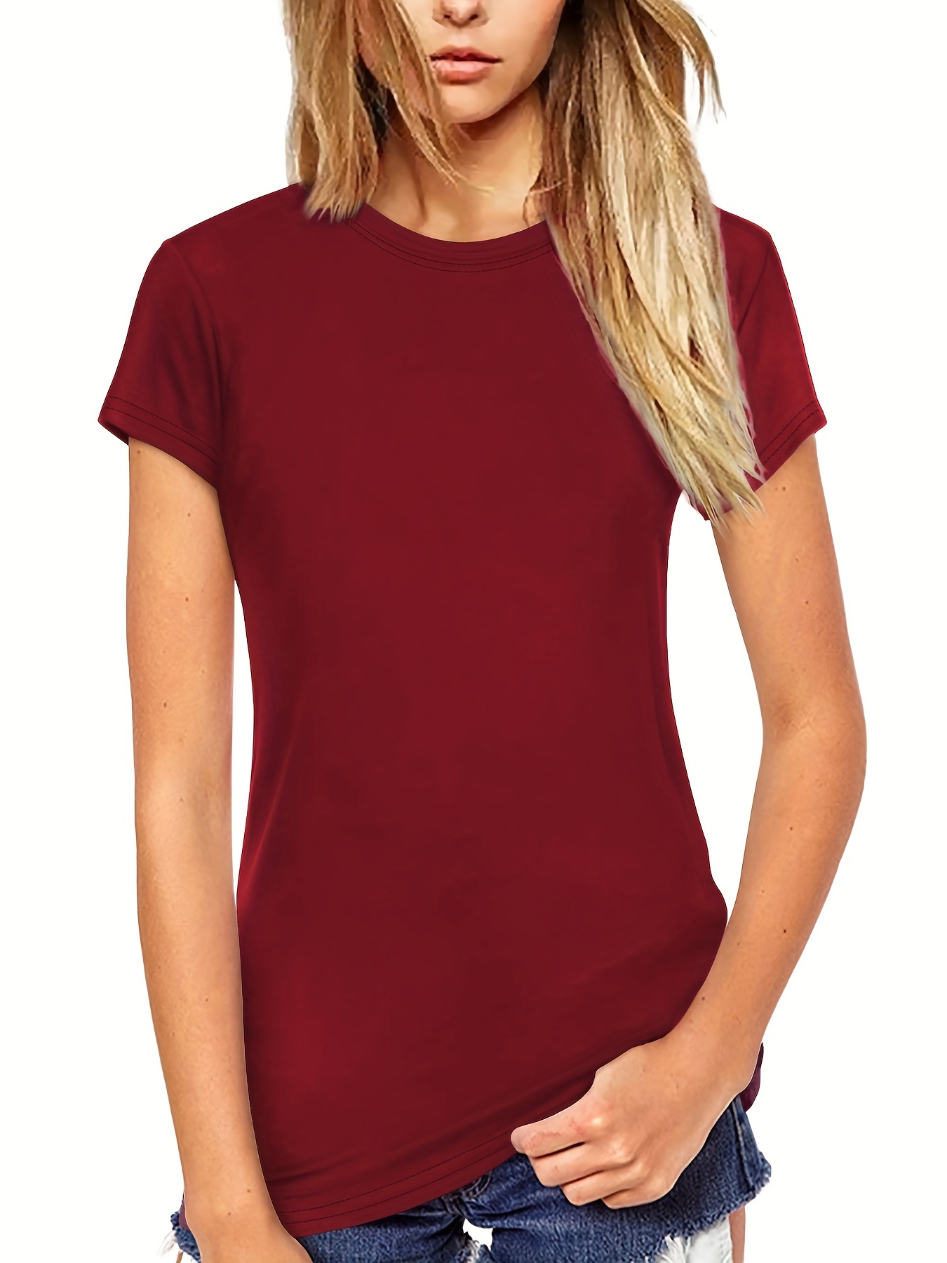 Women's Short sleeved Round Neck Yoga Top Solid Color Sports - Temu Canada