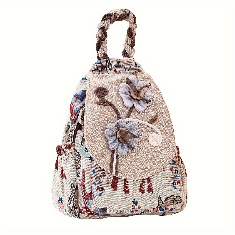 Canvas Shoulder retail Bag with Floral Pattern Multiple Compartments