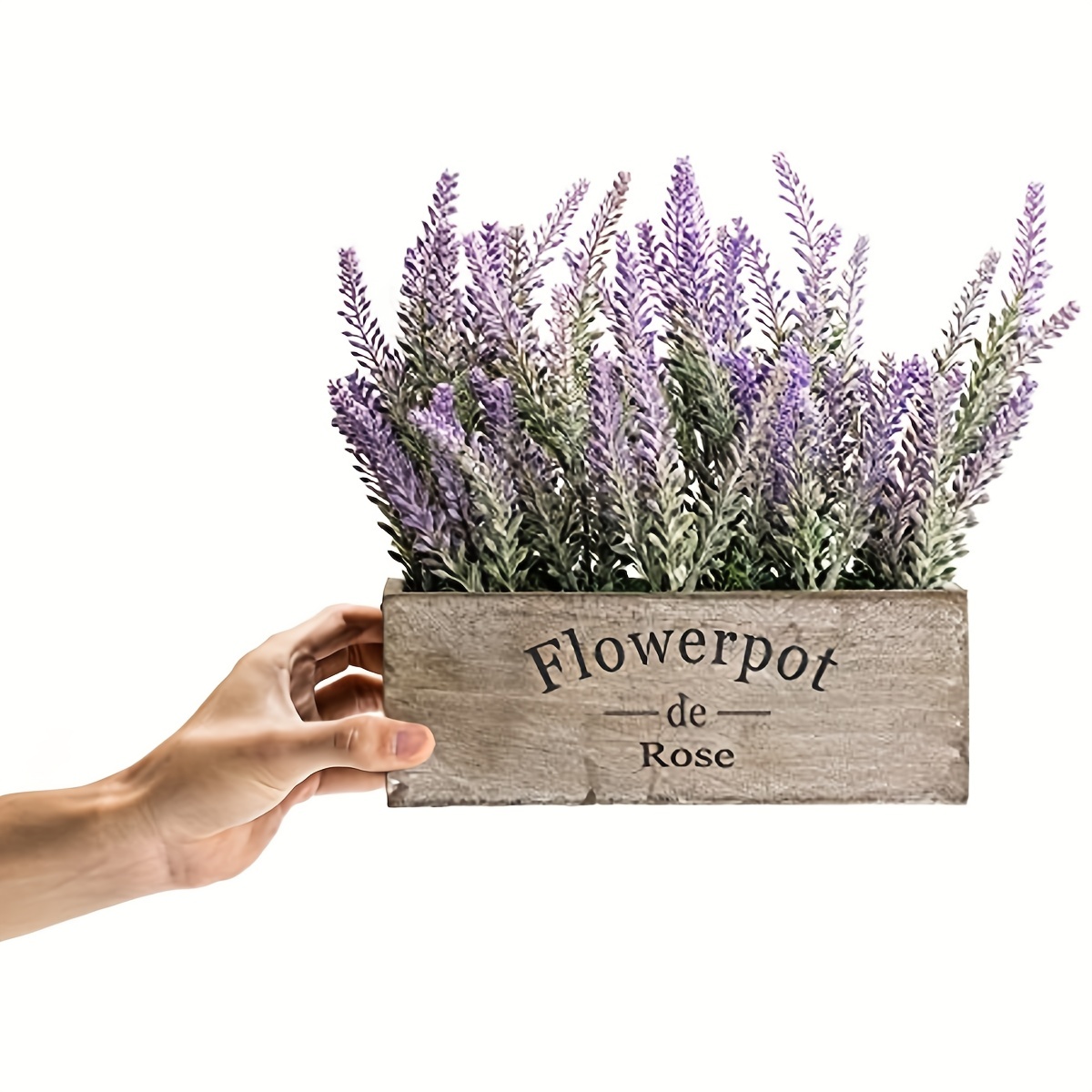 Velener Purple Artificial Lavender Flowers with Decorative Tray Wooden Box  9 Inches - Lifelike Faux Lavender Plants for Home and Office Decor, Fake