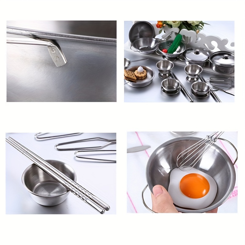 MINI Kitchen Utensils Toys Set For Kids Girl Stainless Steel Can Hold Food Cooking  Kitchen Toys Education Pretend Play