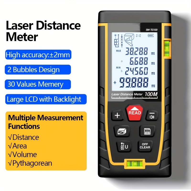 Laser Measure, RockSeed 165 Feet Digital Laser Distance Meter with 2 Bubble  Levels,M/in/Ft Unit Switching Backlit LCD and Pythagorean Mode, Measure