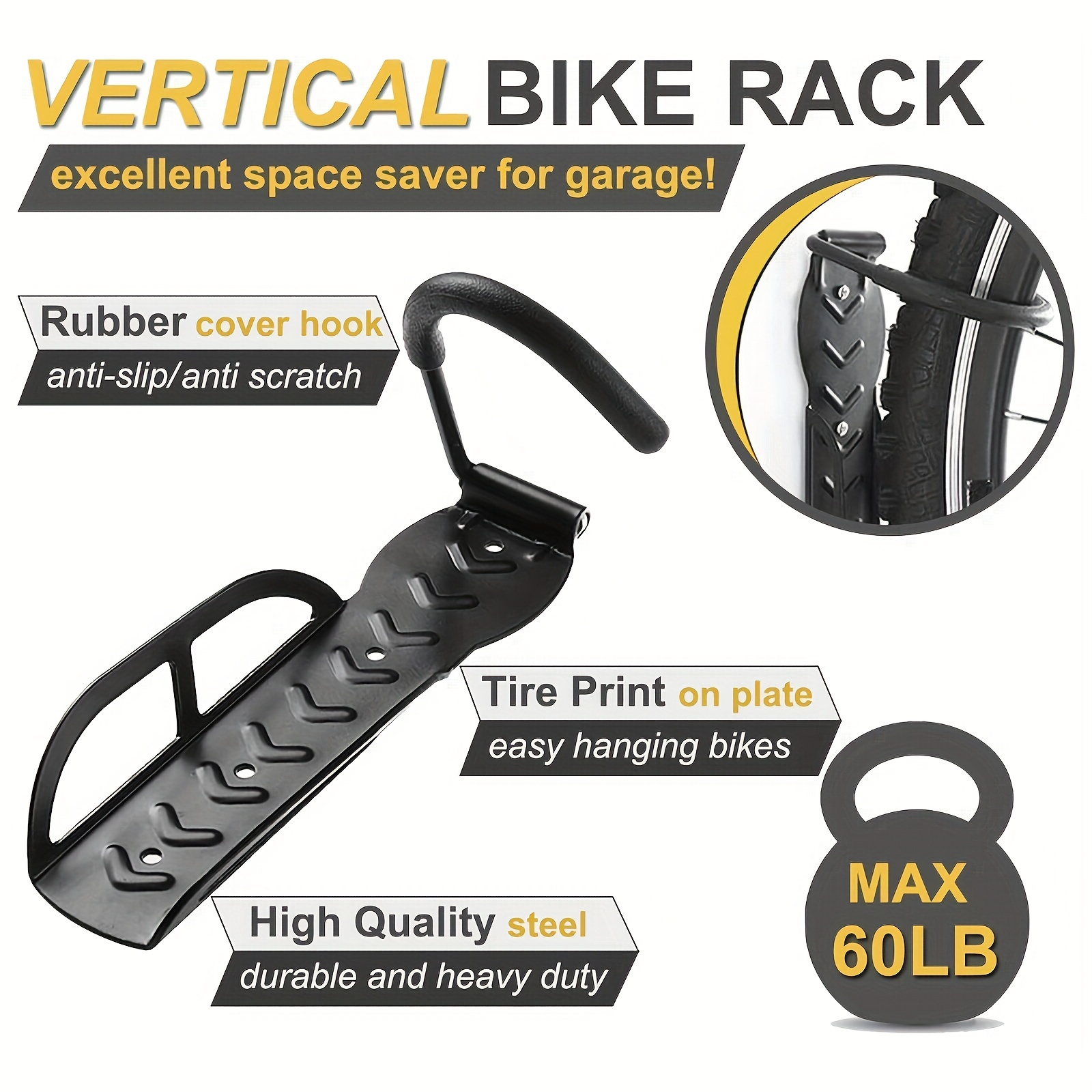 WallMaster Bike Rack Garage Wall Mount Bicycles 2-Pack Storage System Vertical Bike Hook for Indoor