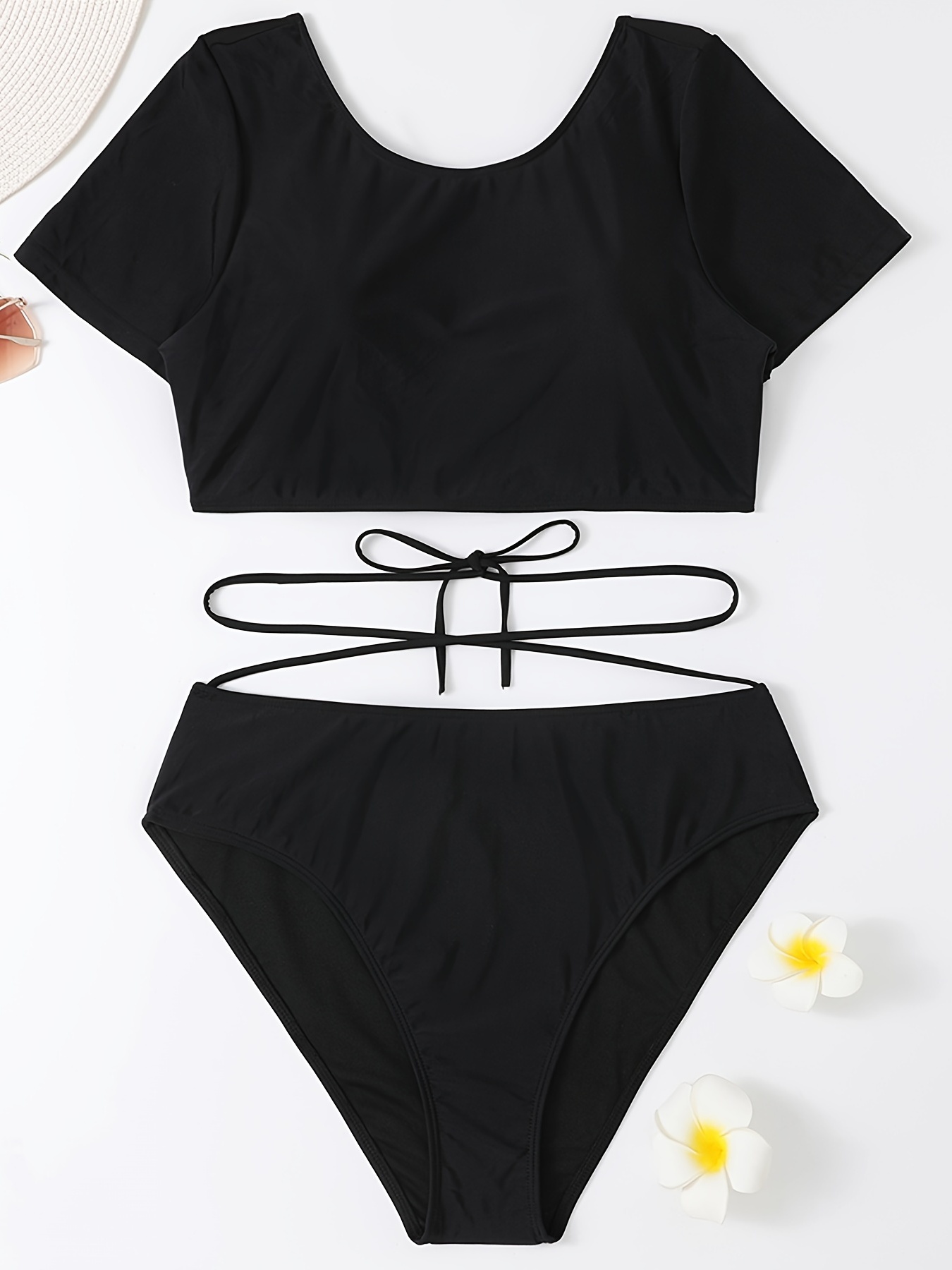 Plus Size Short Sleeve Criss Cross Bikini Set Women's Plus - Temu
