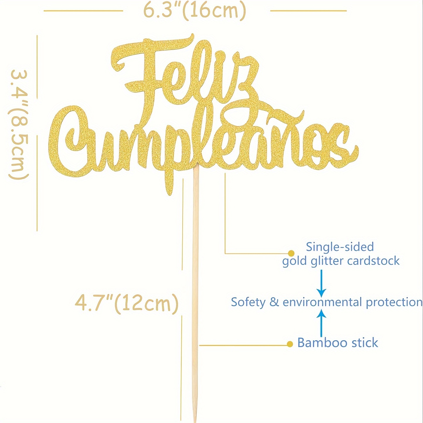 Feliz Cumpleaños Cake Topper - Happy Birthday Cake Toppers Party  Decorations Gold Glitter