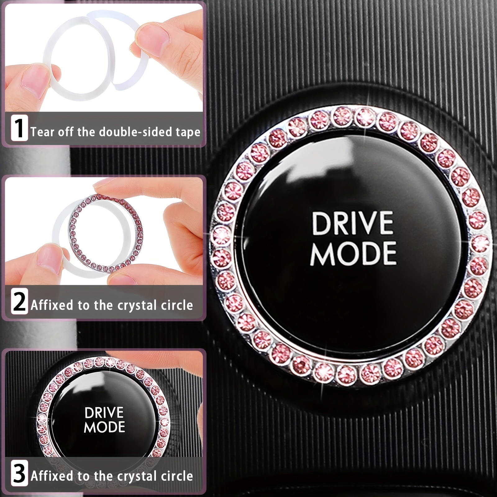 10pcs Pink Leather Steering Wheel Cover For Women Cute Car