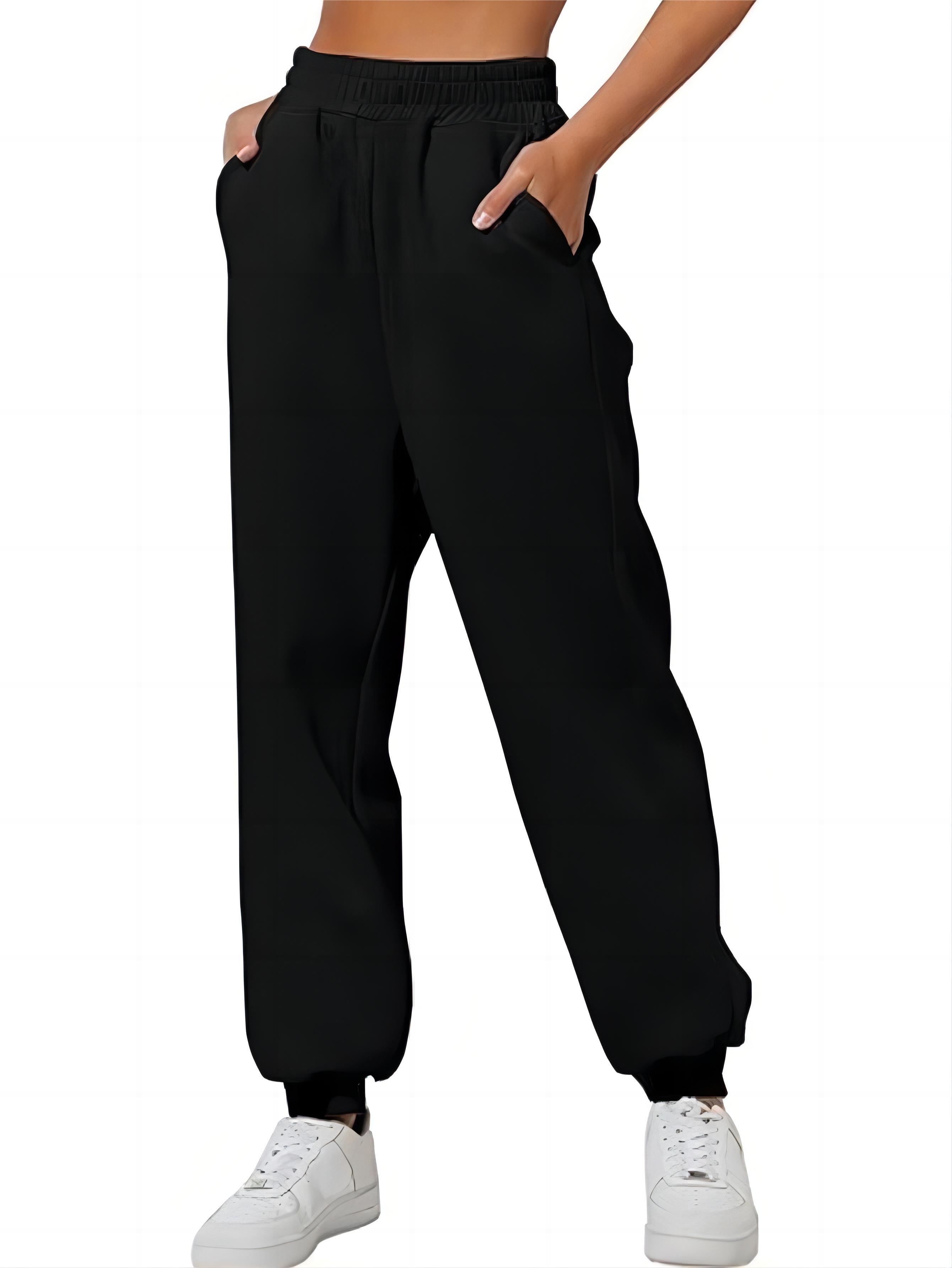 Solid Color High Waist Casual Sweatpants Pocket Elastic - Temu