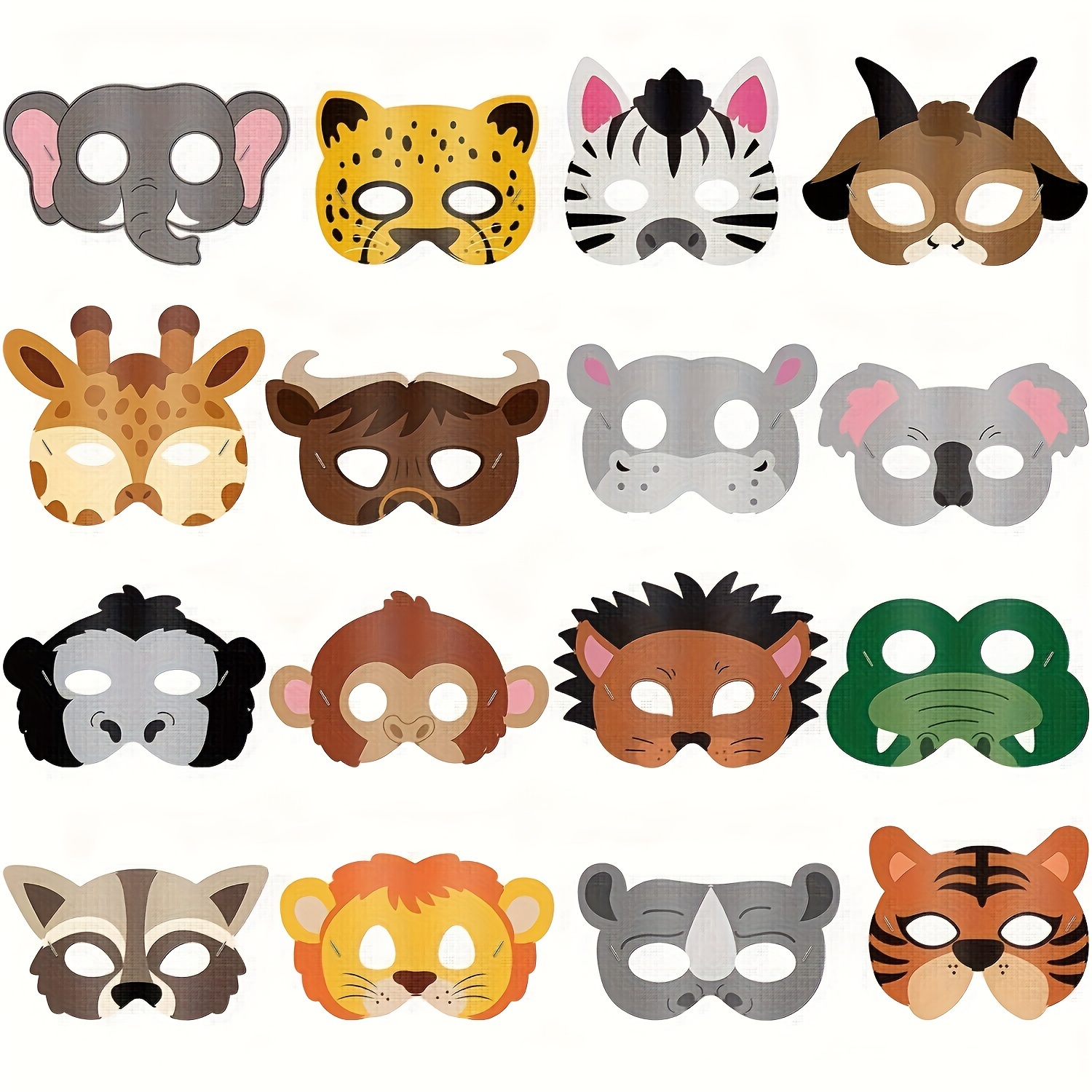 12pcs Mask Birthday Party Supplies Paper Animal Masks Cartoon Kids Party  Dress Up Costume Zoo Jungle