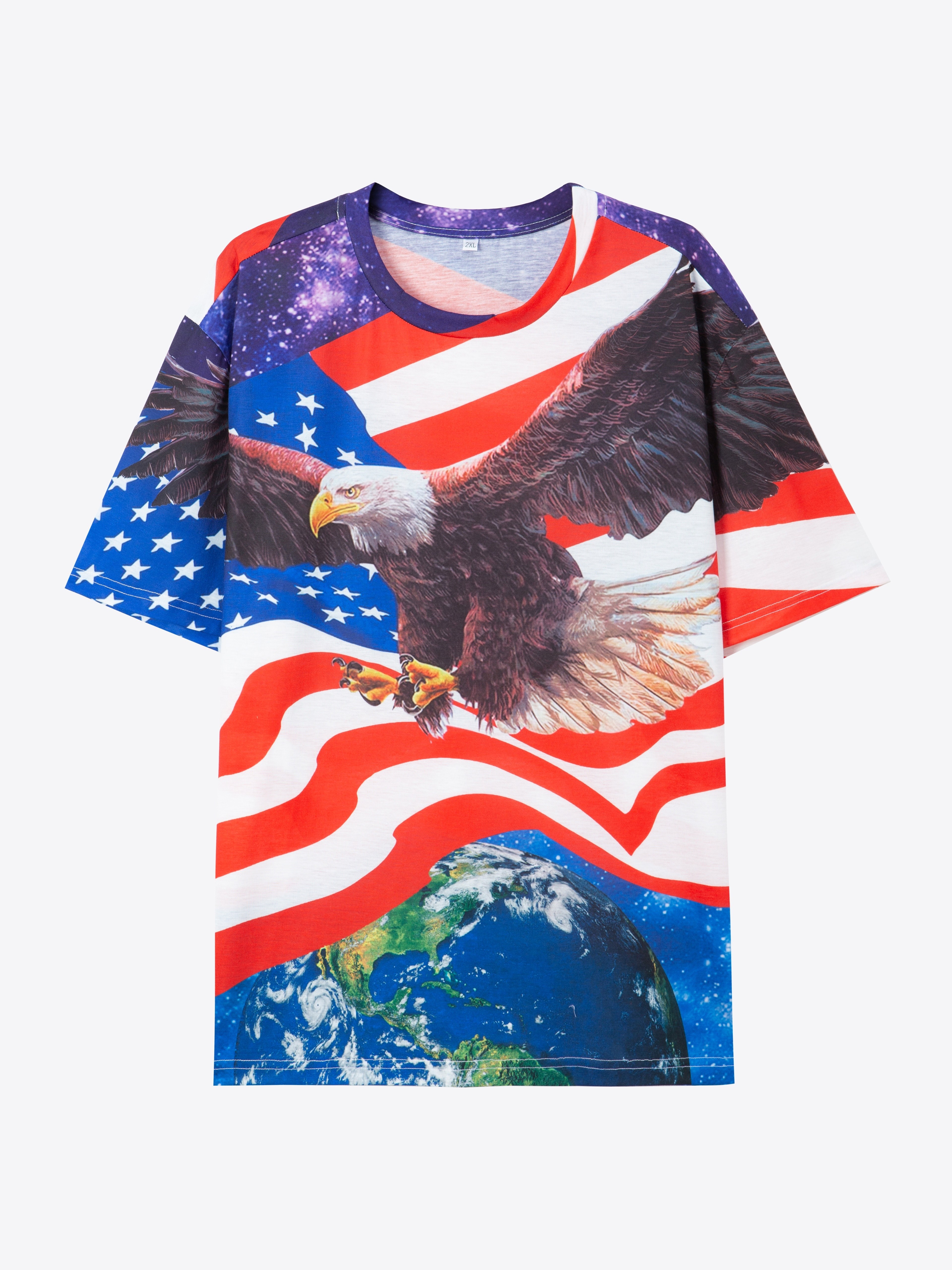 Plus Size Mens 3d Bald Eagle Us Flag Graphic Print T Shirt For