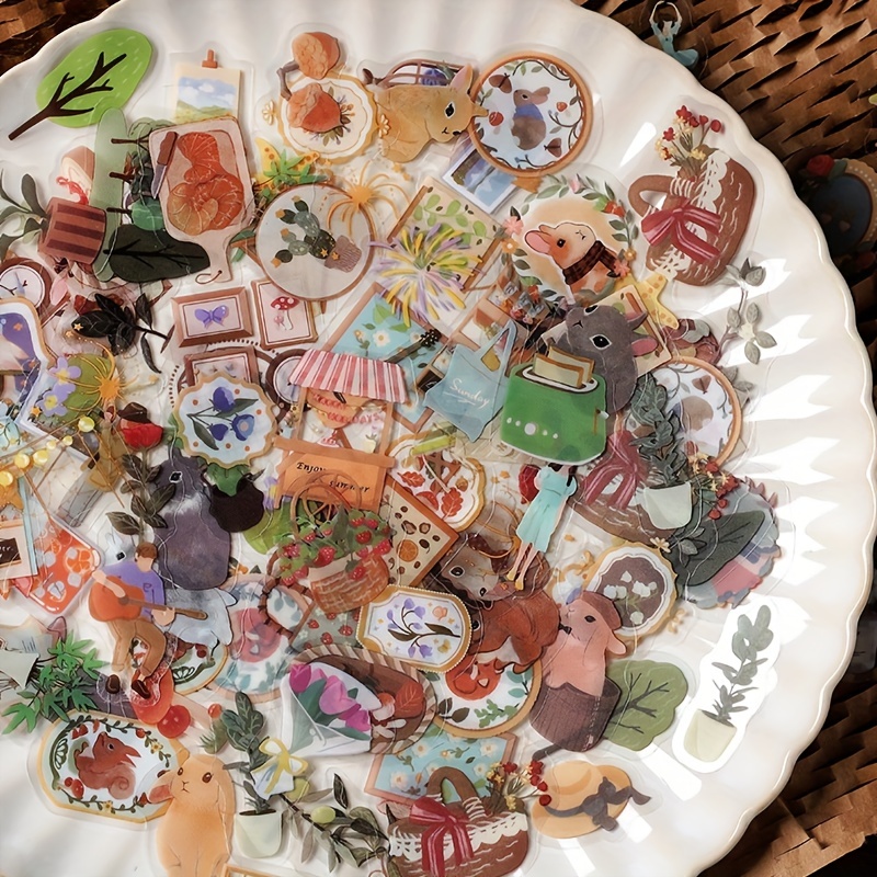 Pet Waterproof Vintage Forest Animals Stickers For Scrapbooking