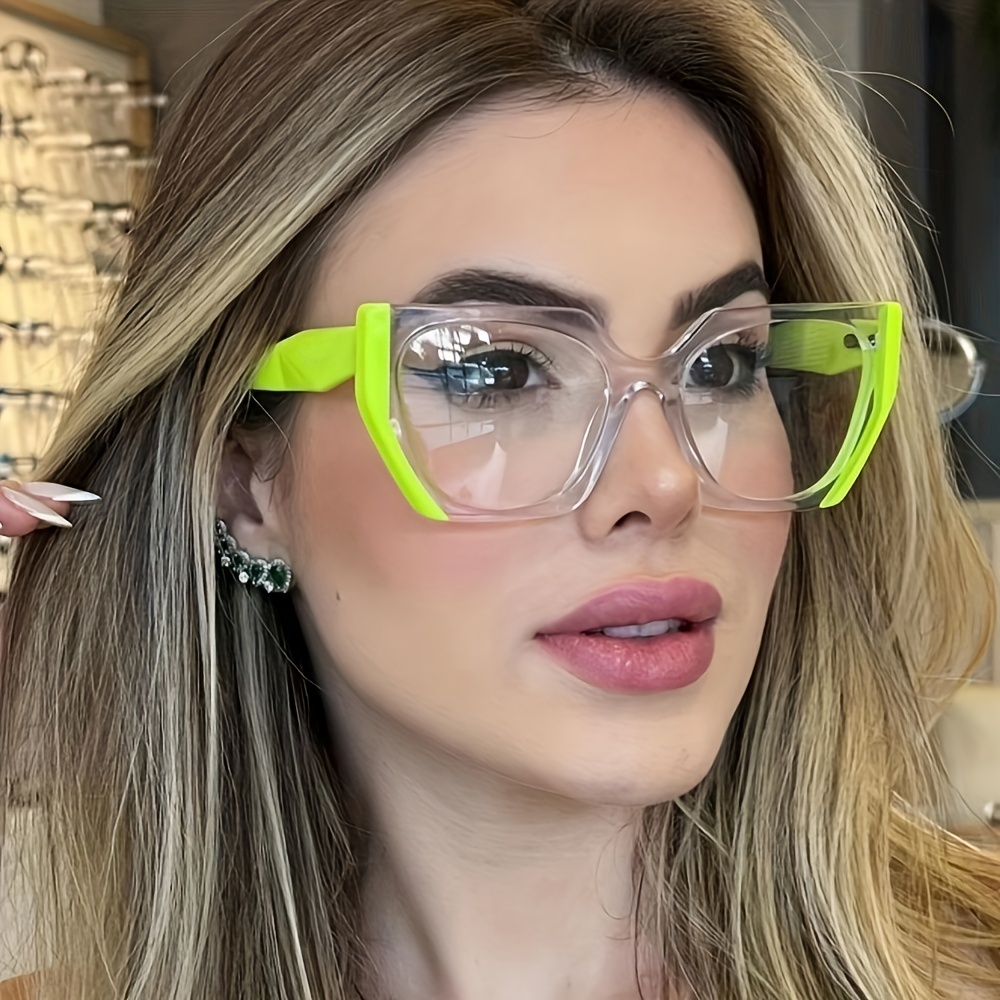 

Tr90 Square Cat Eye Clear Lens Glasses Y2k Color Block Spectacles Frame Decorative Glasses For Women Men