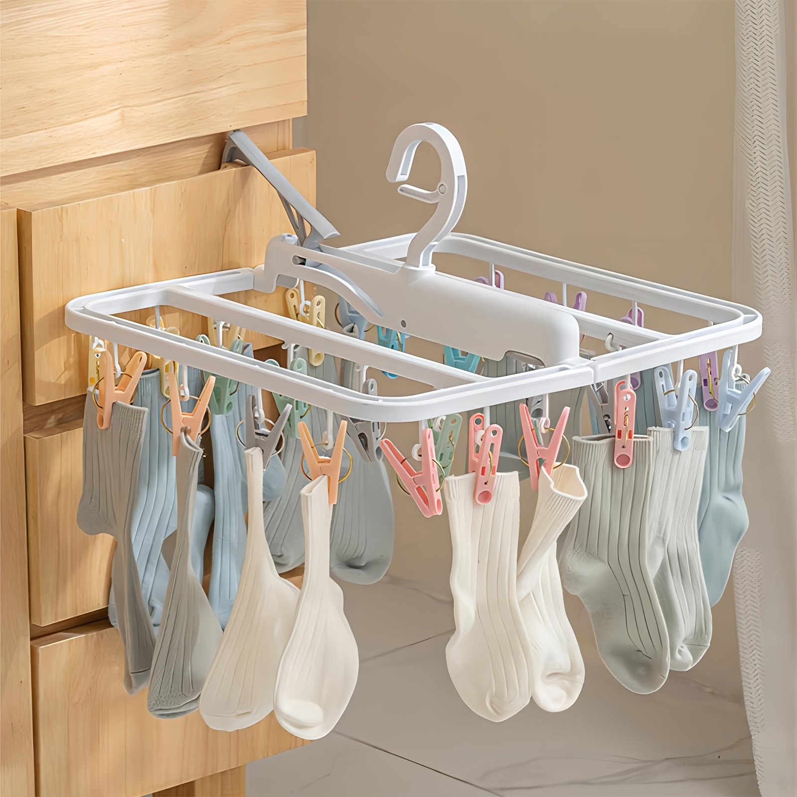 1pc Foldable 8-clip Clothes Hanger For Drying And Storing Baby Clothes,  Socks, Hats, Etc.