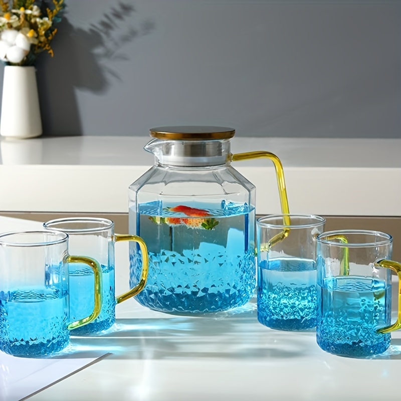 Gradient Color Glass Pitcher With 4 Cups - Water Carafe And Tea