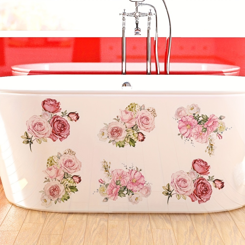 

6pcs Non-slip Pink Flower Bathtub Appliques - Anti-slip Pvc Bathroom Adhesive Stripe For Safe And Stylish Bathroom Decor