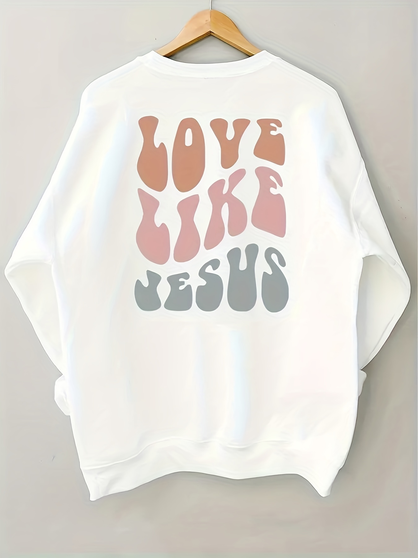 love like jesus print sweatshirt casual long sleeve crew neck sweatshirt womens clothing details 5