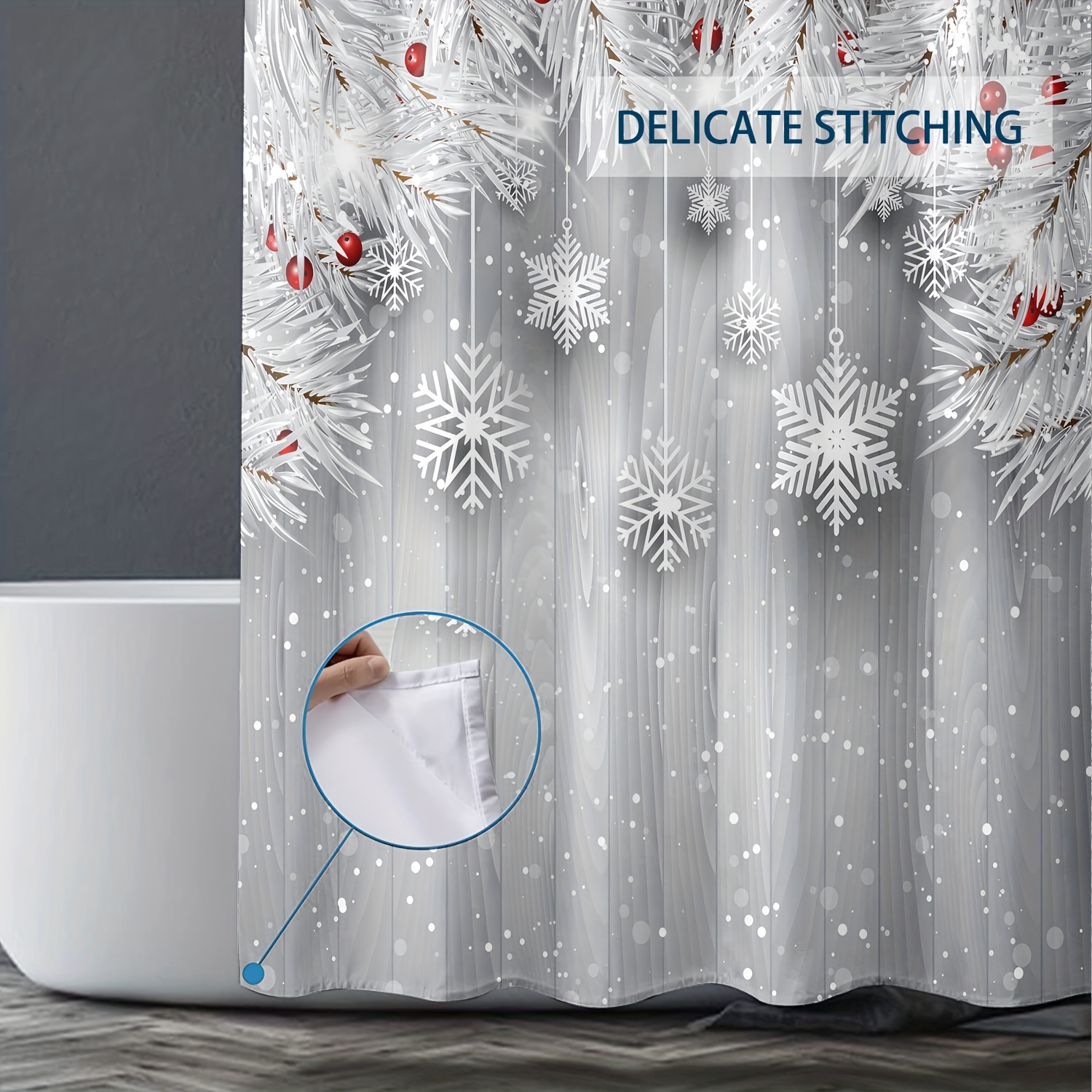 Let it snow Shower Curtain Winter White Silver Snowflake Christmas Bathroom  Set