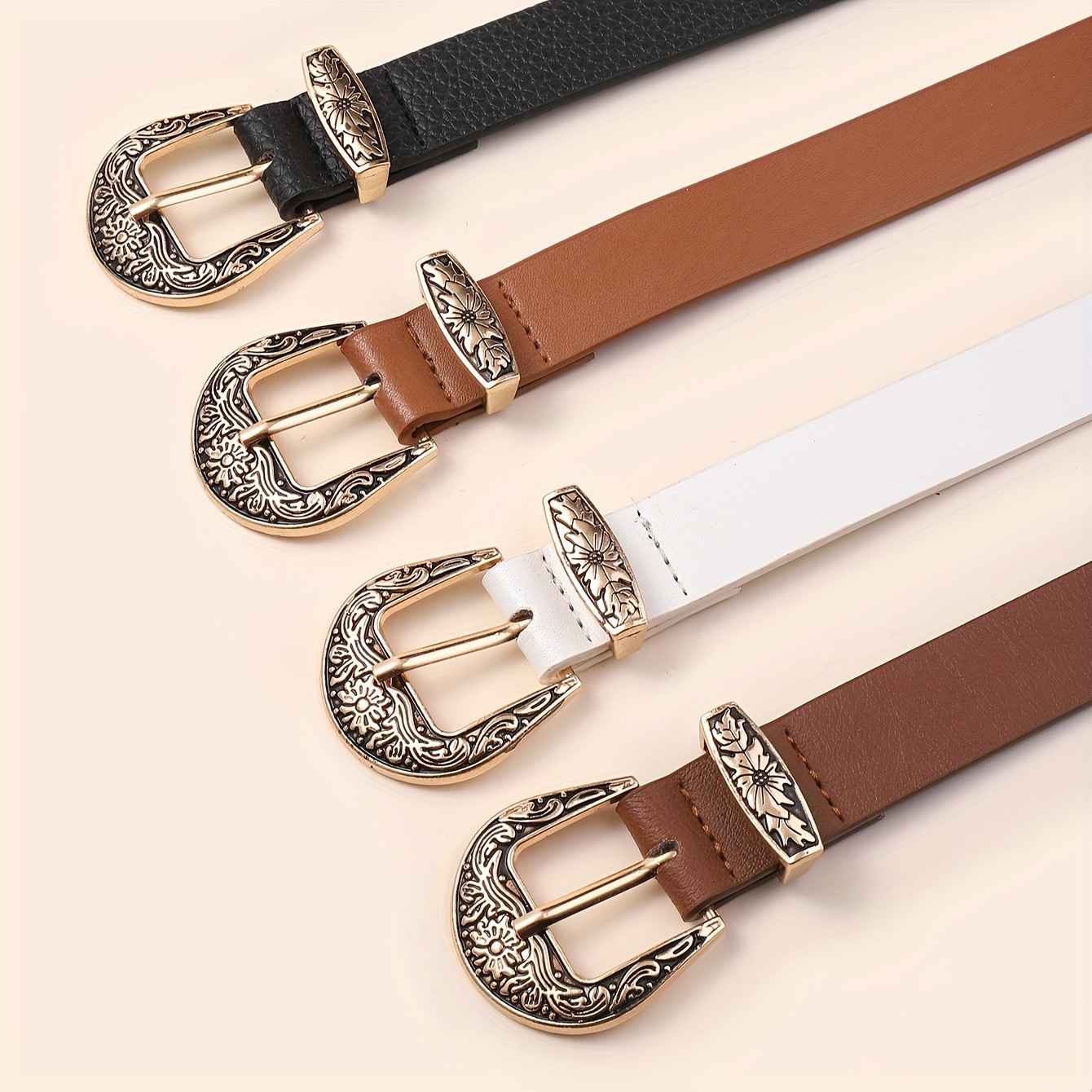 a set four vintage ethnic style womens belts pin buckles  display picture 1