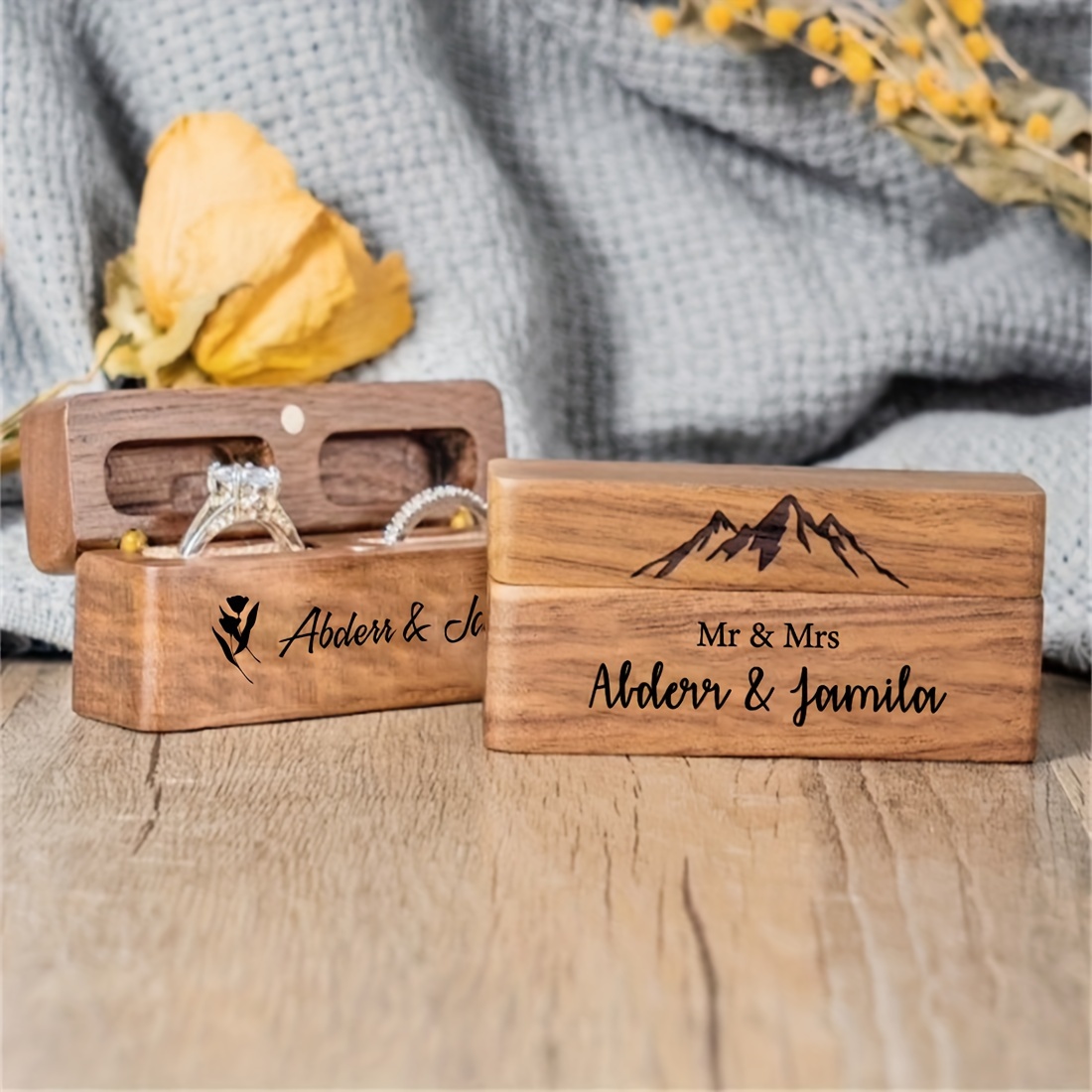 

Personalized Ring Bearer Box Custom Rustic Wedding Engagement Engraved Name Date Wooden Valentine's Day Gift Ring Box Holder Elegant Upscale Style