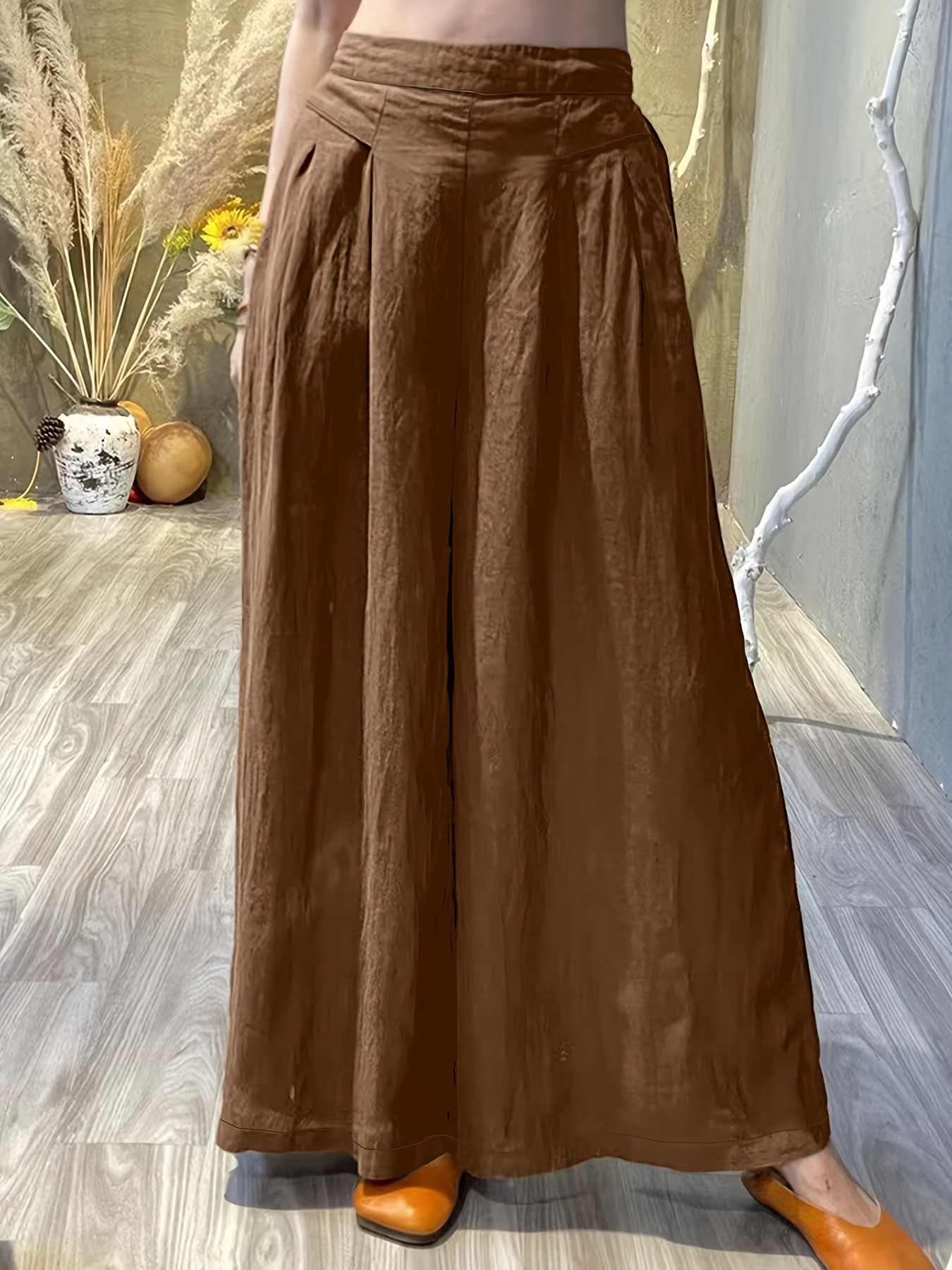 Solid Elastic Long Length Loose Pants, Vacation Casual Wide Leg Pants For  Spring & Summer, Women's Clothing