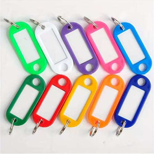 20 40pcs multicolor plastic keychain key fobs luggage id label name cards tags with split ring for baggage key chains key rings