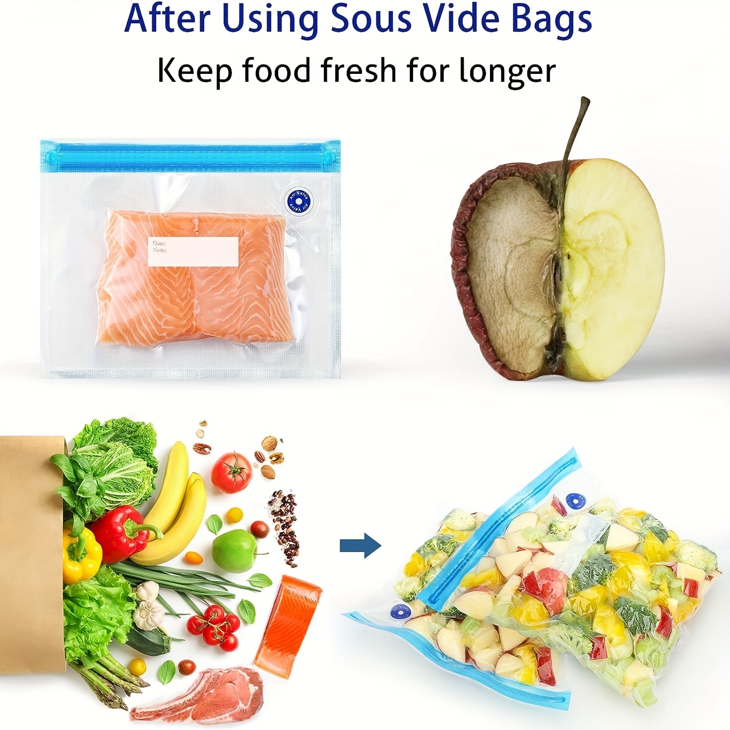 Sous Vide Bags 20Pcs Reusable Vacuum Food Storage Bags Kit with